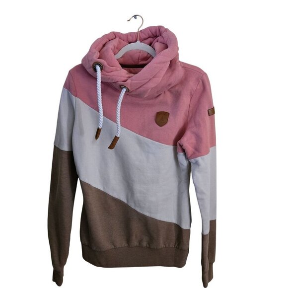 Wanakome Selene Color Block Hoodie Pink Cream Tan Size M - Picture 2 of 11